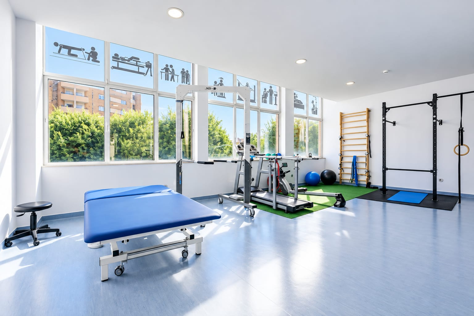 Sala de fisioterapia e exercício da Clínica Salutare